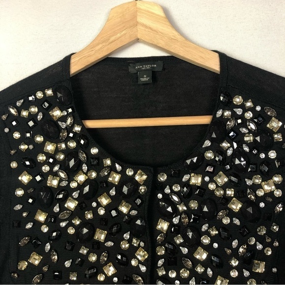 Ann Taylor Black Studded Rhinestone Cardigan Sweater S - Picture 3 of 3